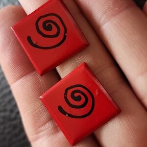 VTG Red Spiral Square Earrings